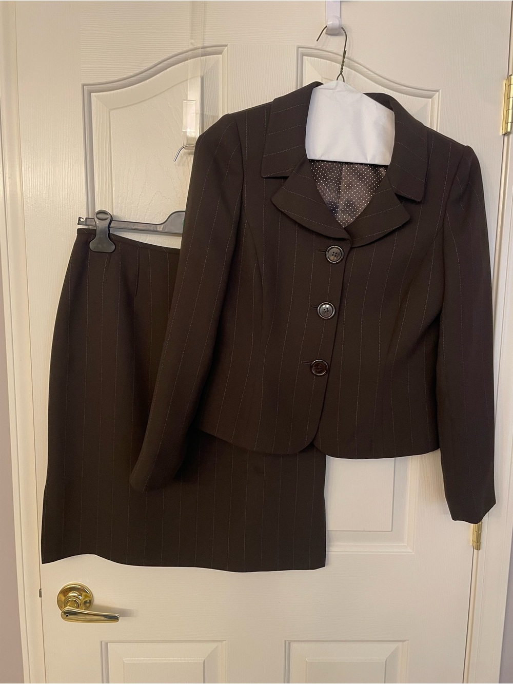 Vintage: Chocolate Brown Pinstripe Skirt Suit - Two Piece